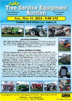 Public Tree Service Equipment Auction- Online & Phone Bidding and On-Site- Sat May 11 at 9 am
